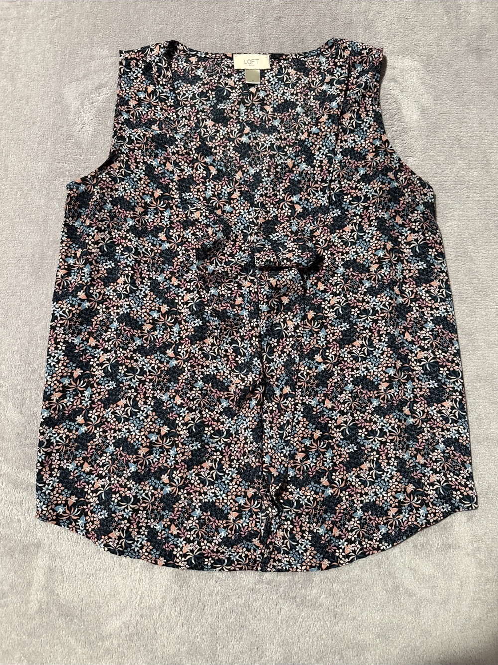 LOFT Outlet Black Floral Sleeveless V-neck with Pink & Blue Accents - Medium